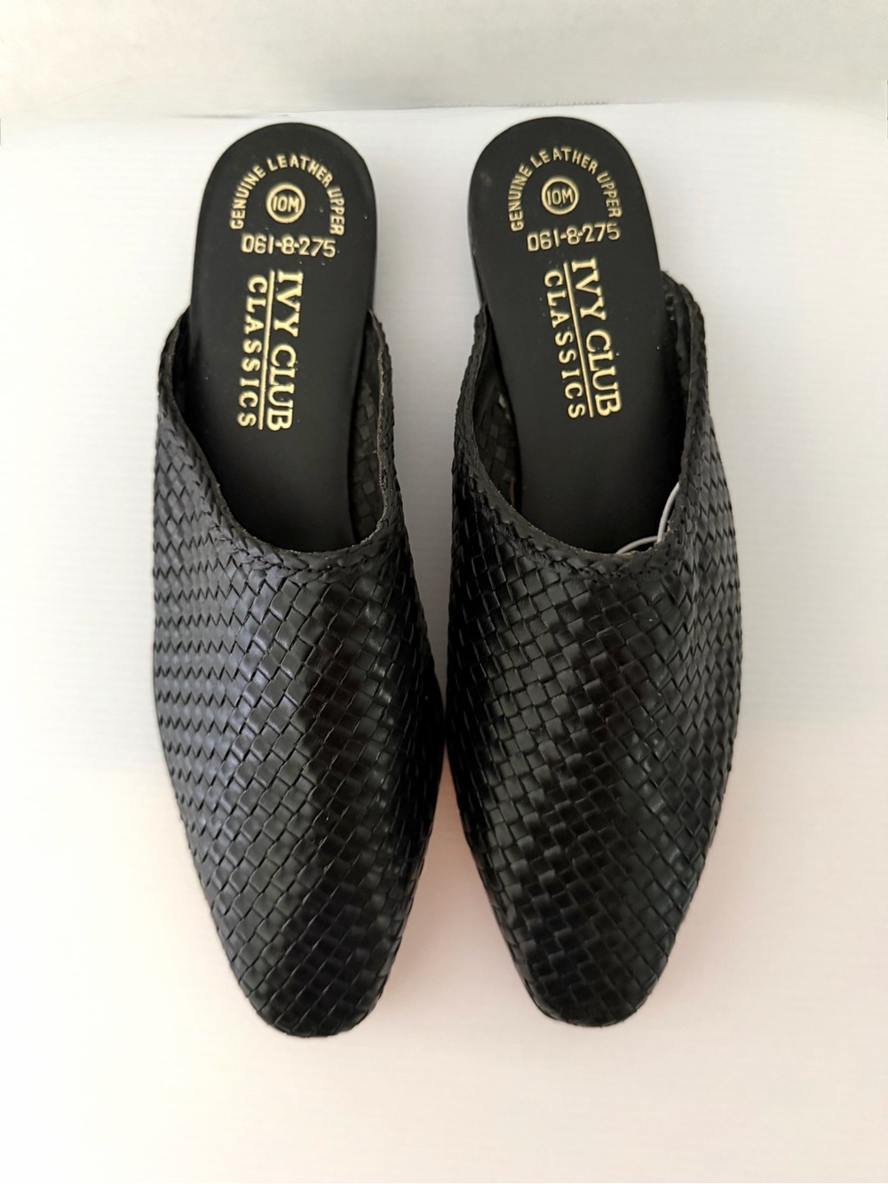 Vintage Ivy Club Classics Genuine Leather Mules Shoes Woven Black Women Size 10M